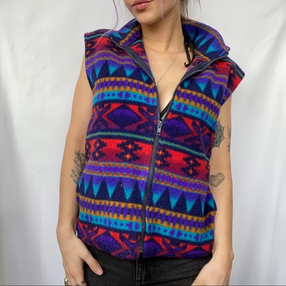 Printed Fleece Zip Up Vest - Picture 1 of 9